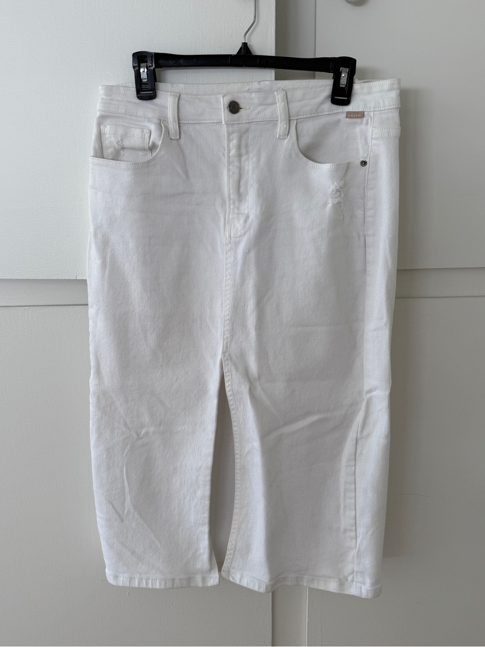 Cello White Denim Midi Skirt with slit in front
